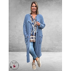 AMANDINE Vest Bouclè Lang Blauw