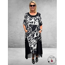 DIVAS PLANET Jurk Zwart/Wit Marmer