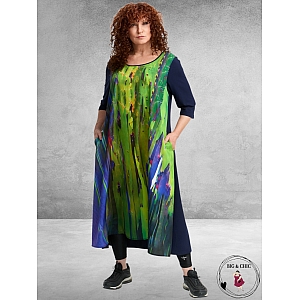 FRENZI Jurk Lang A-Lijn Blauw-Lime-Multi