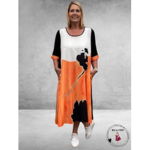 FRENZI Jurk Zwart/Oranje