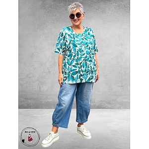 Leah Curve T-Shirt Bladprint Groen/Aqua