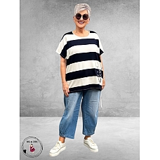 Leah Curve T-Shirt Nautisch Strepen Blauw-Wit