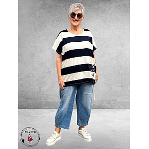 Leah Curve T-Shirt Nautisch Strepen Blauw-Wit